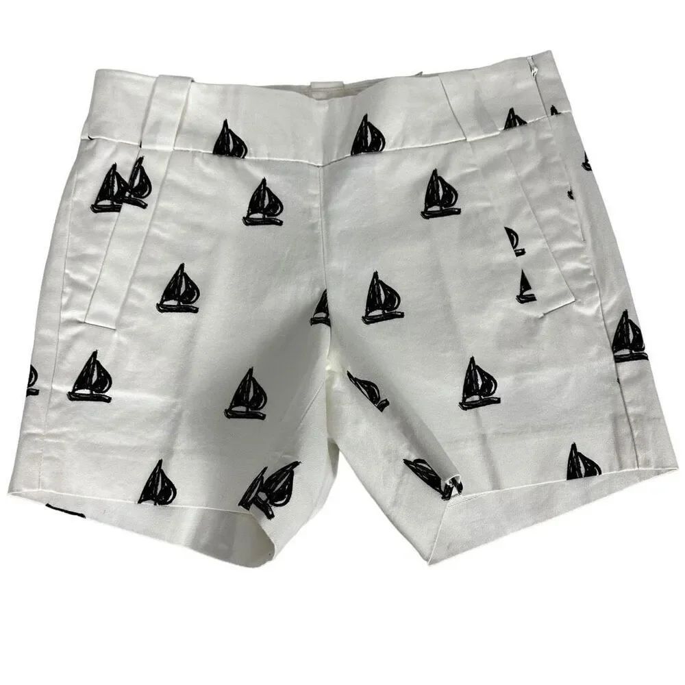 J. Crew Stretch Chino City Fit size 00 White Navy Sailboat Shorts